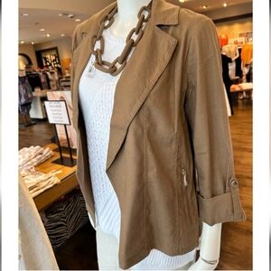 Chico's Light Weight Linen Blazer Length Size 12 Length 26 In Brown In Color